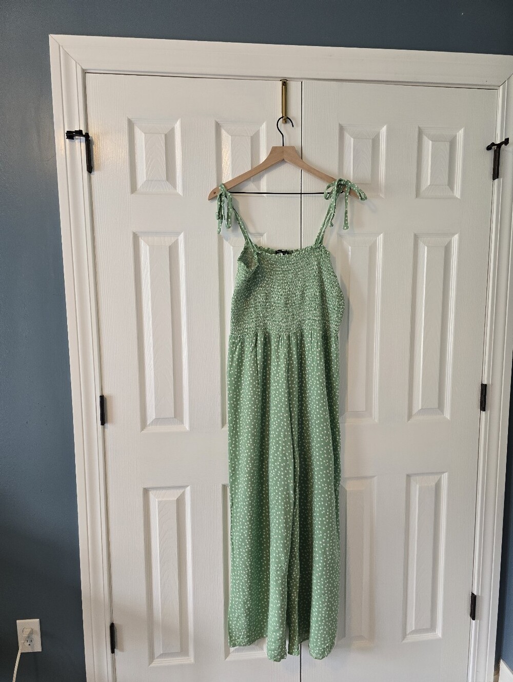 New Look Mint Green Polka Dot Tie-Shoulder Jumpsuit